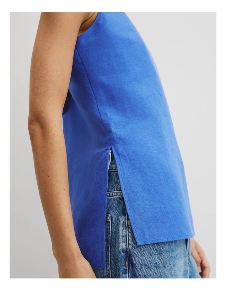 Organically Grown Linen Longline Cami in Riviera Blue image 2