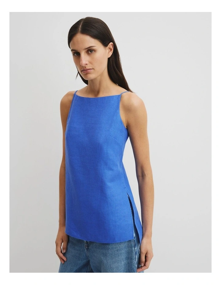 Organically Grown Linen Longline Cami in Riviera Blue image 3