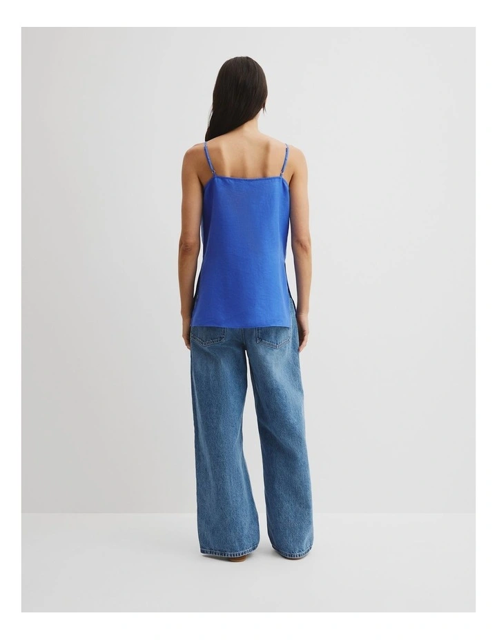 Organically Grown Linen Longline Cami in Riviera Blue image 4