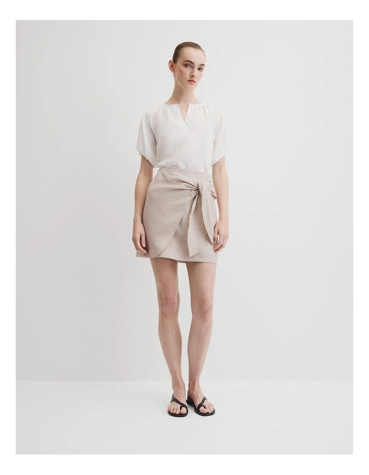 Organically Grown Linen Puff Sleeve Top in White image 1