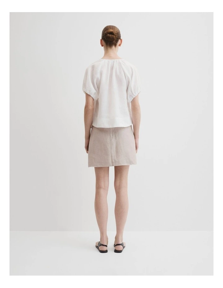 Organically Grown Linen Puff Sleeve Top in White image 4