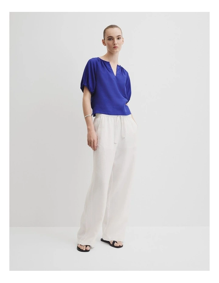 Organically Grown Linen Puff Sleeve Top in Ultra Blue image 3