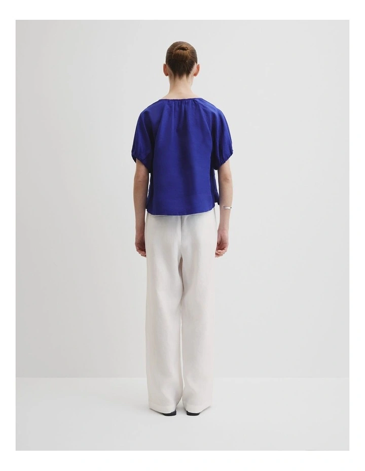 Organically Grown Linen Puff Sleeve Top in Ultra Blue image 4