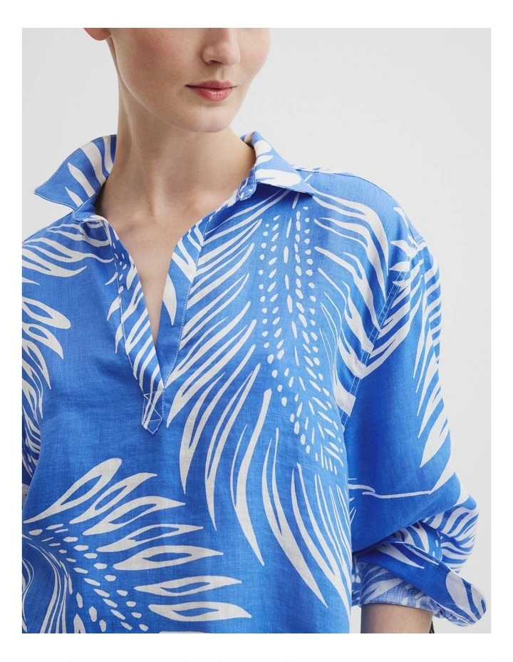 Print Linen Popover Shirt in Feather Palm Print image 2