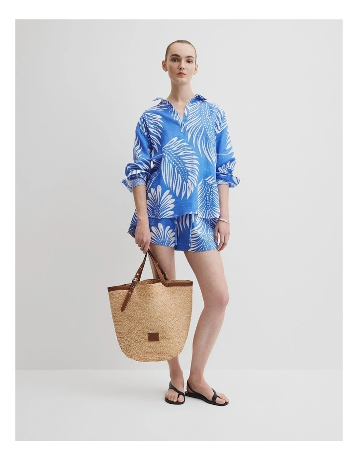 Print Linen Popover Shirt in Feather Palm Print image 3