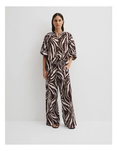 Print Blouson Blouse in Mocha Animal