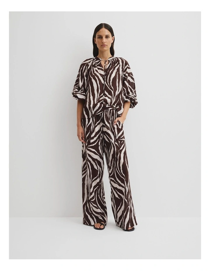 Print Blouson Blouse in Mocha Animal image 1