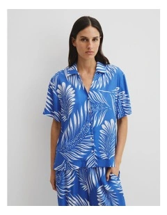 Print Short Sleeve Cupro Straight in Feather Palm Print