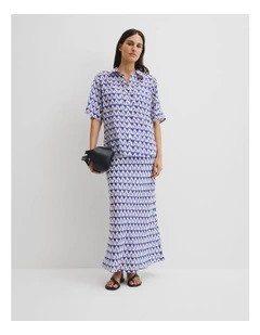 Print Utility Shirt in Ultra Blue Batik Geo