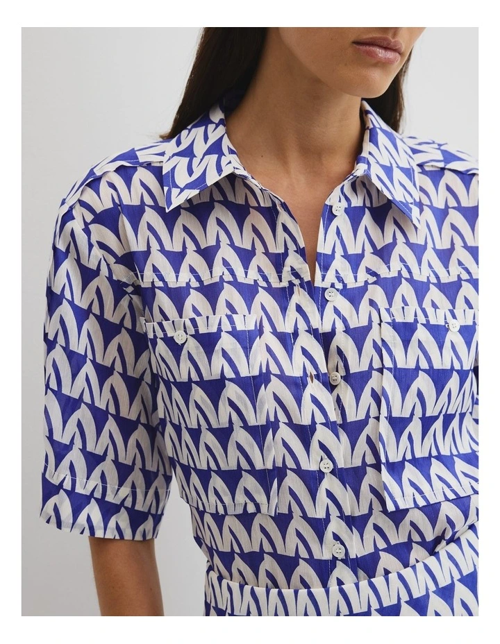 Print Utility Shirt in Ultra Blue Batik Geo image 2