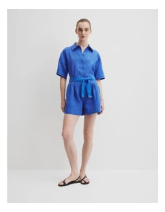 Organically Grown Linen Tuck Front Short in Riviera Blue