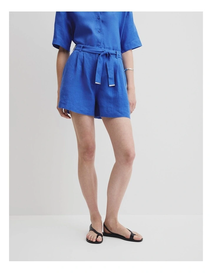 Organically Grown Linen Tuck Front Short in Riviera Blue image 2