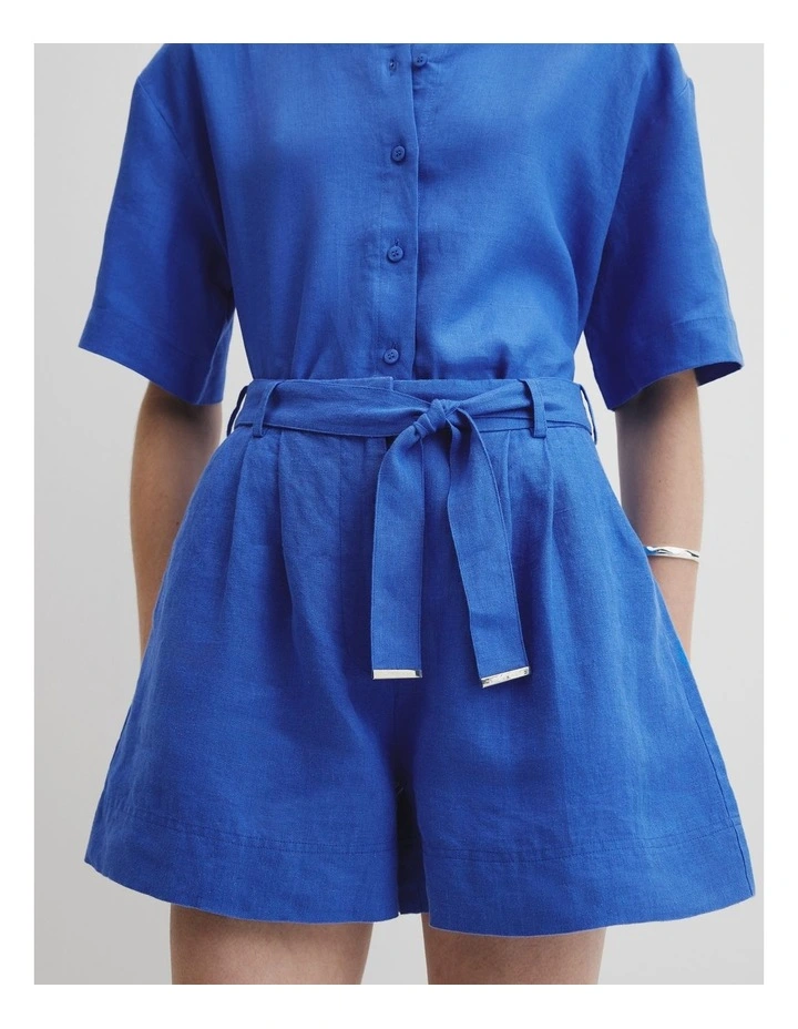 Organically Grown Linen Tuck Front Short in Riviera Blue image 3