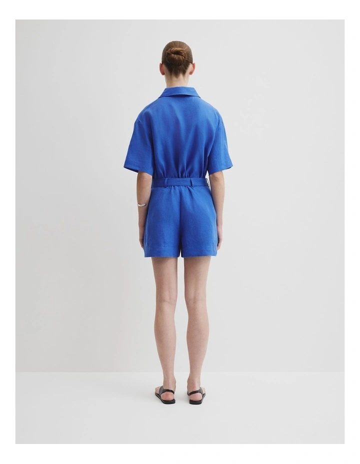 Organically Grown Linen Tuck Front Short in Riviera Blue image 4