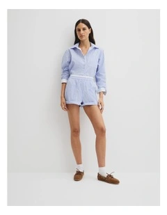 Australian Cotton Oxford Stripe Short in Blue Stripe