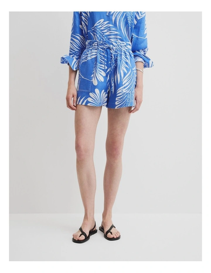 Tie Detail Linen Pant in Feather Palm Print image 2