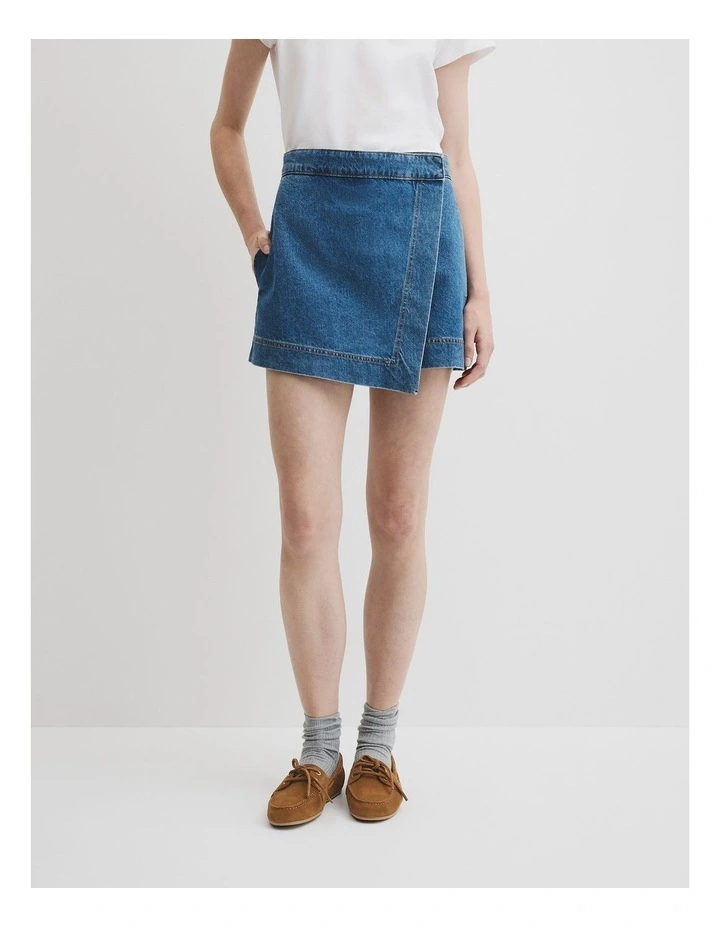 Denim Skort in Mid Blue Wash image 2