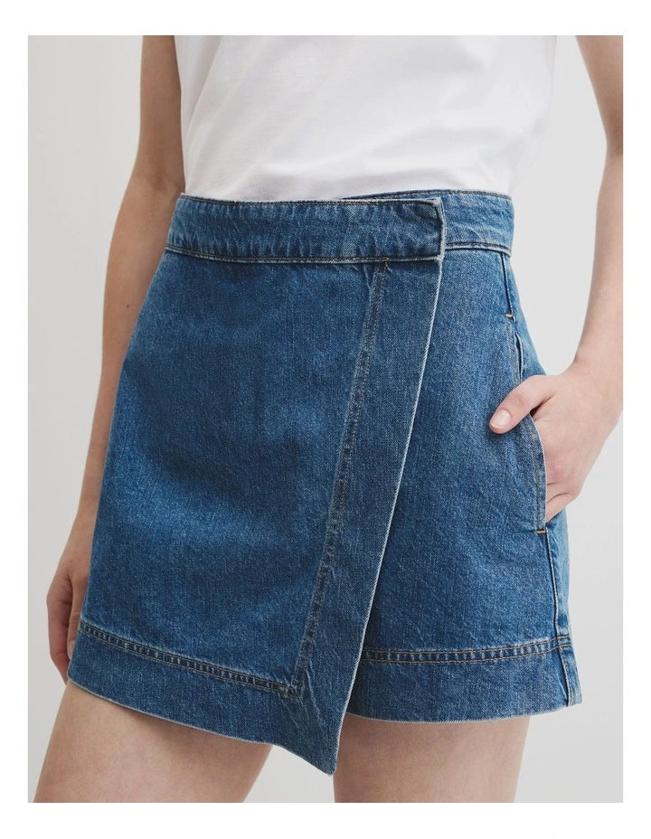Denim Skort in Mid Blue Wash image 3