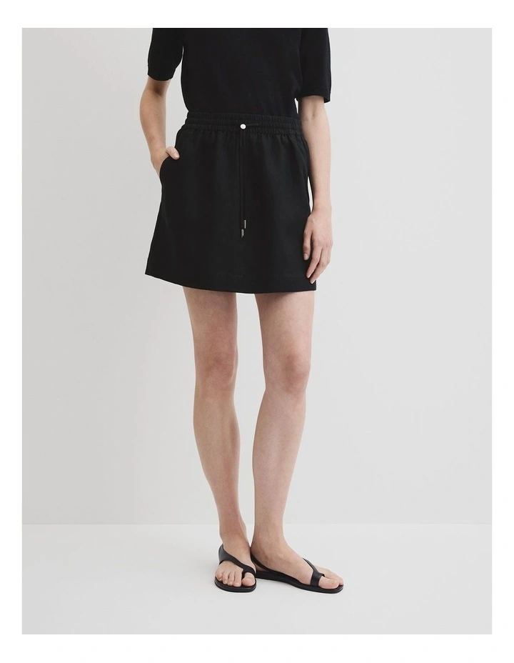Pull On Linen Skirt in Black image 2