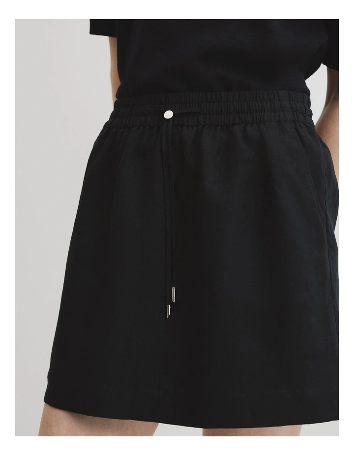 Pull On Linen Skirt in Black image 3