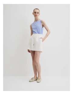 Pull On Linen Skirt in White