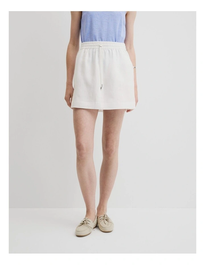 Pull On Linen Skirt in White image 2