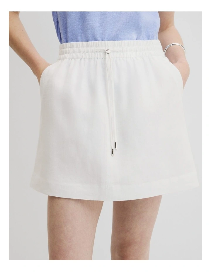 Pull On Linen Skirt in White image 3