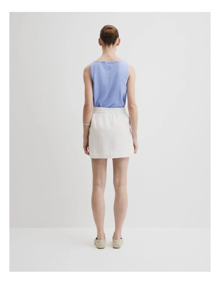 Pull On Linen Skirt in White image 4