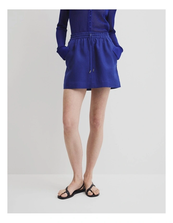 Pull On Linen Skirt in Ultra Blue image 2