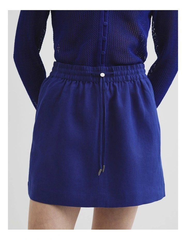 Pull On Linen Skirt in Ultra Blue image 3