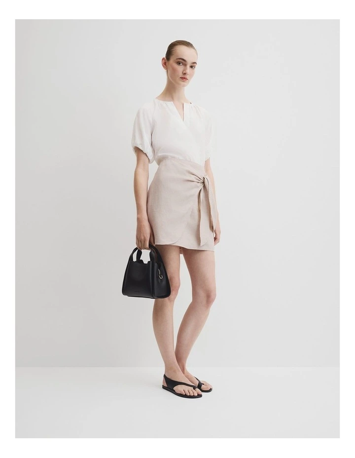 Wrap Mini Linen Skirt in Tapioca image 1