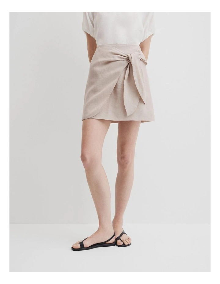 Wrap Mini Linen Skirt in Tapioca image 2