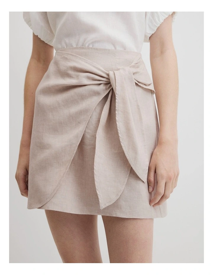Wrap Mini Linen Skirt in Tapioca image 3