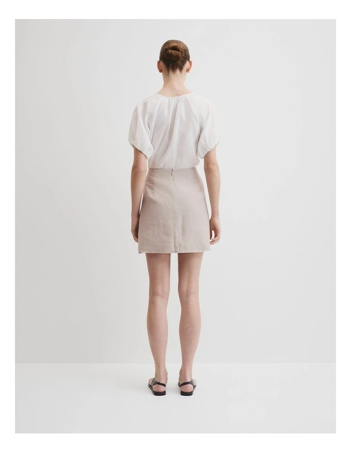 Wrap Mini Linen Skirt in Tapioca image 4
