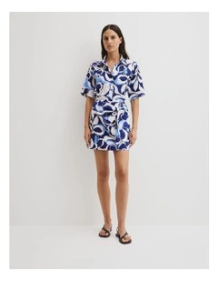 Print Mini Linen Skirt in Abstract Floral Print