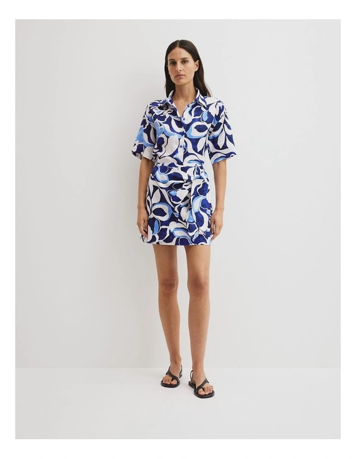 Print Mini Linen Skirt in Abstract Floral Print image 1