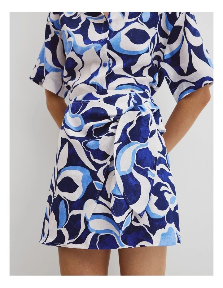 Print Mini Linen Skirt in Abstract Floral Print image 2