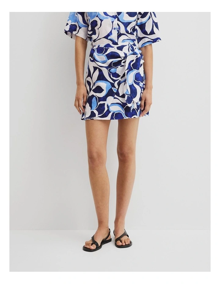Print Mini Linen Skirt in Abstract Floral Print image 3