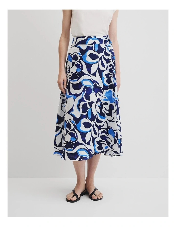 Organically Grown Linen Print Wrap Midi Skirt in Abstract Floral Print image 2
