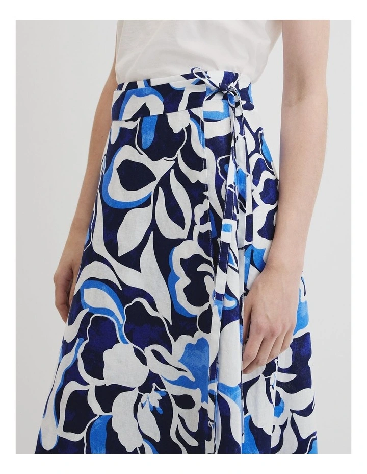 Organically Grown Linen Print Wrap Midi Skirt in Abstract Floral Print image 3