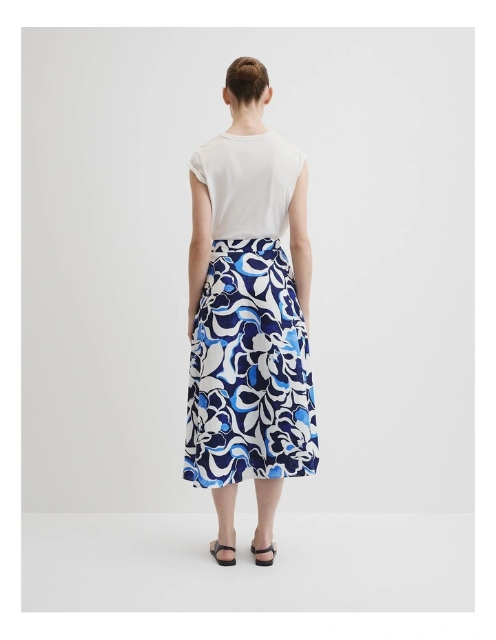 Organically Grown Linen Print Wrap Midi Skirt in Abstract Floral Print image 4