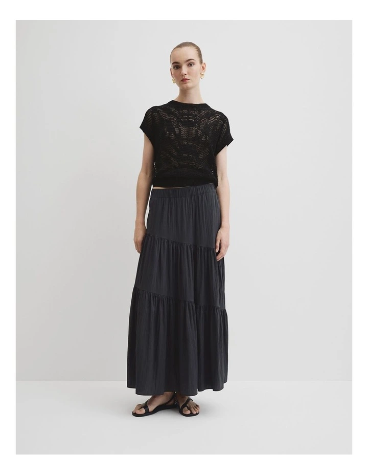 Tiered Maxi Skirt in Black image 1