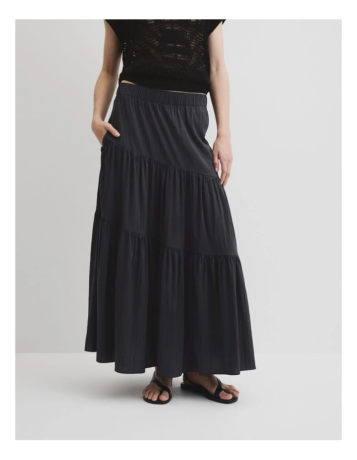 Tiered Maxi Skirt in Black image 2