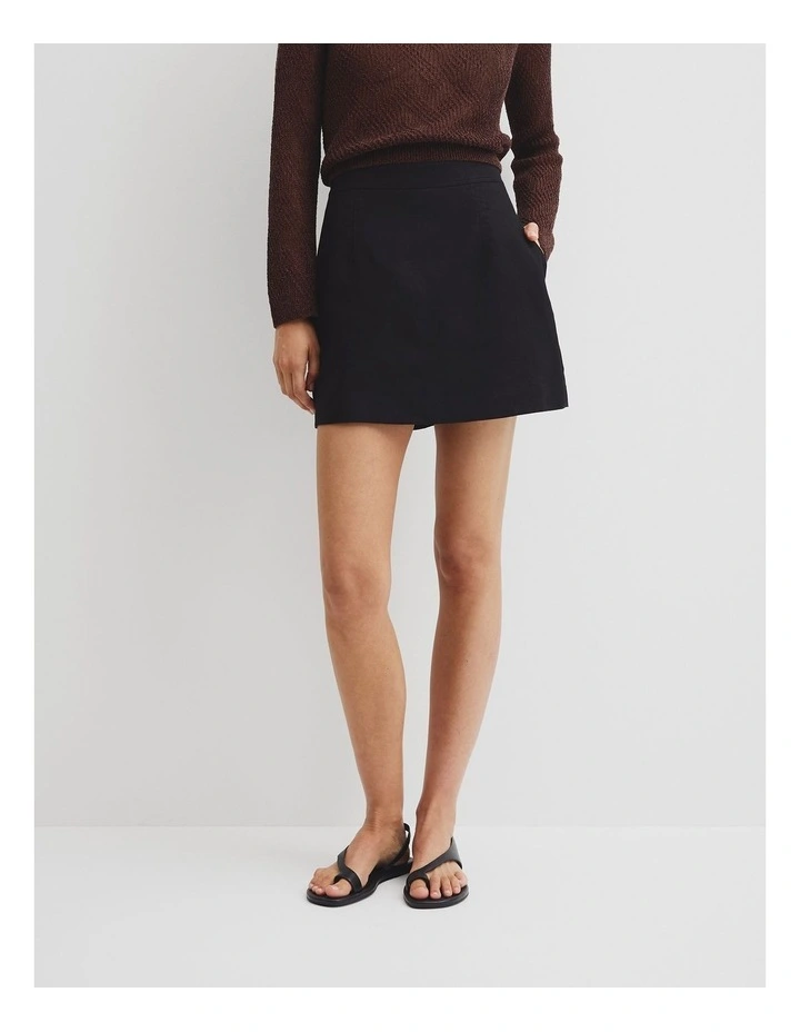 Linen Skort in Black image 2