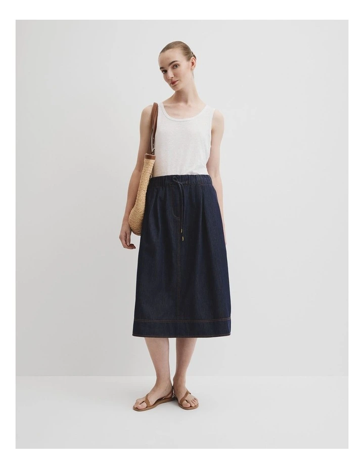 Chambray Pull On Skirt in Indigo Rinse image 1