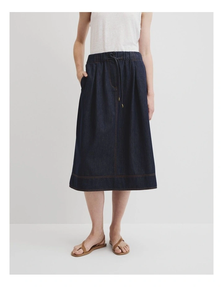 Chambray Pull On Skirt in Indigo Rinse image 2