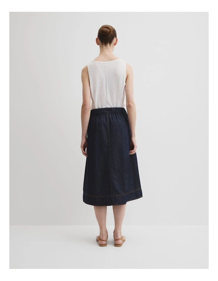 Chambray Pull On Skirt in Indigo Rinse image 4