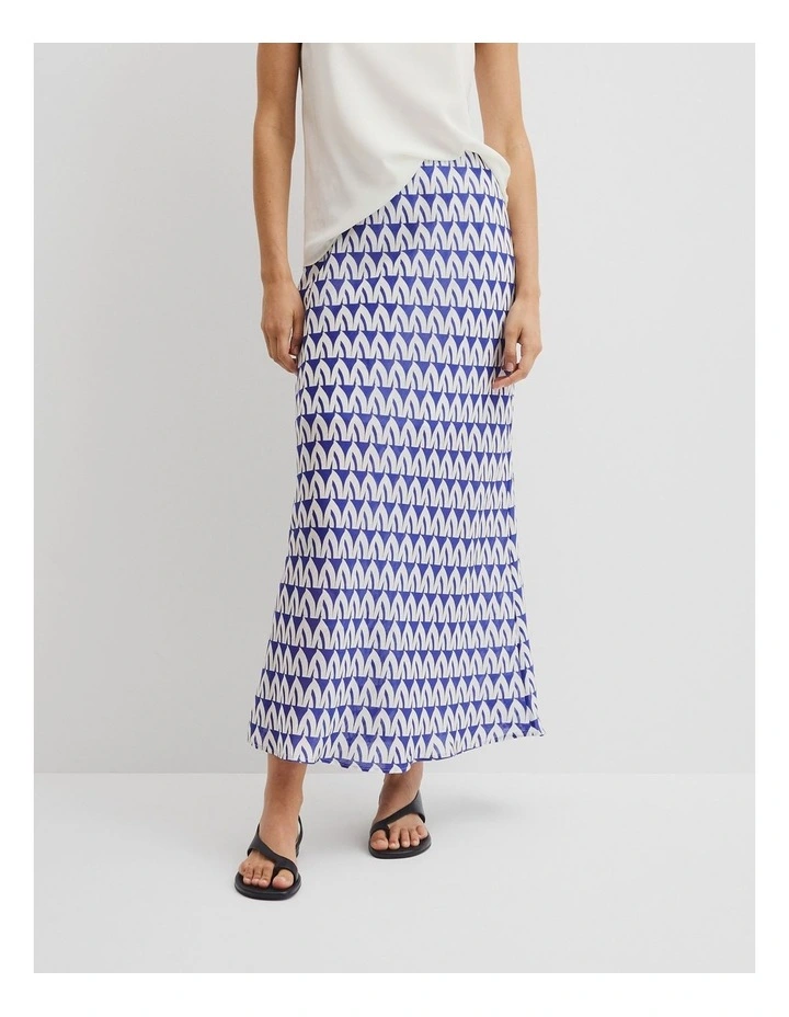 Print Bias Skirt in Ultra Blue Batik Geo image 2