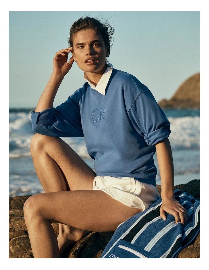 Australian Cotton Cr Logo Sweat in Bay Blue image 2