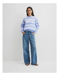 Australian Cotton Stripe Heritage Sweat in Cornflower Stripe